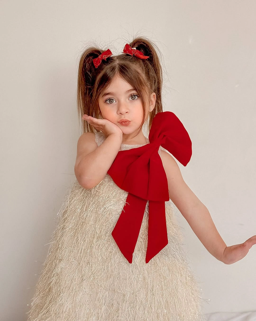 christmas outfits for kids 2026 Ivory Party Dress With A Statement Bow