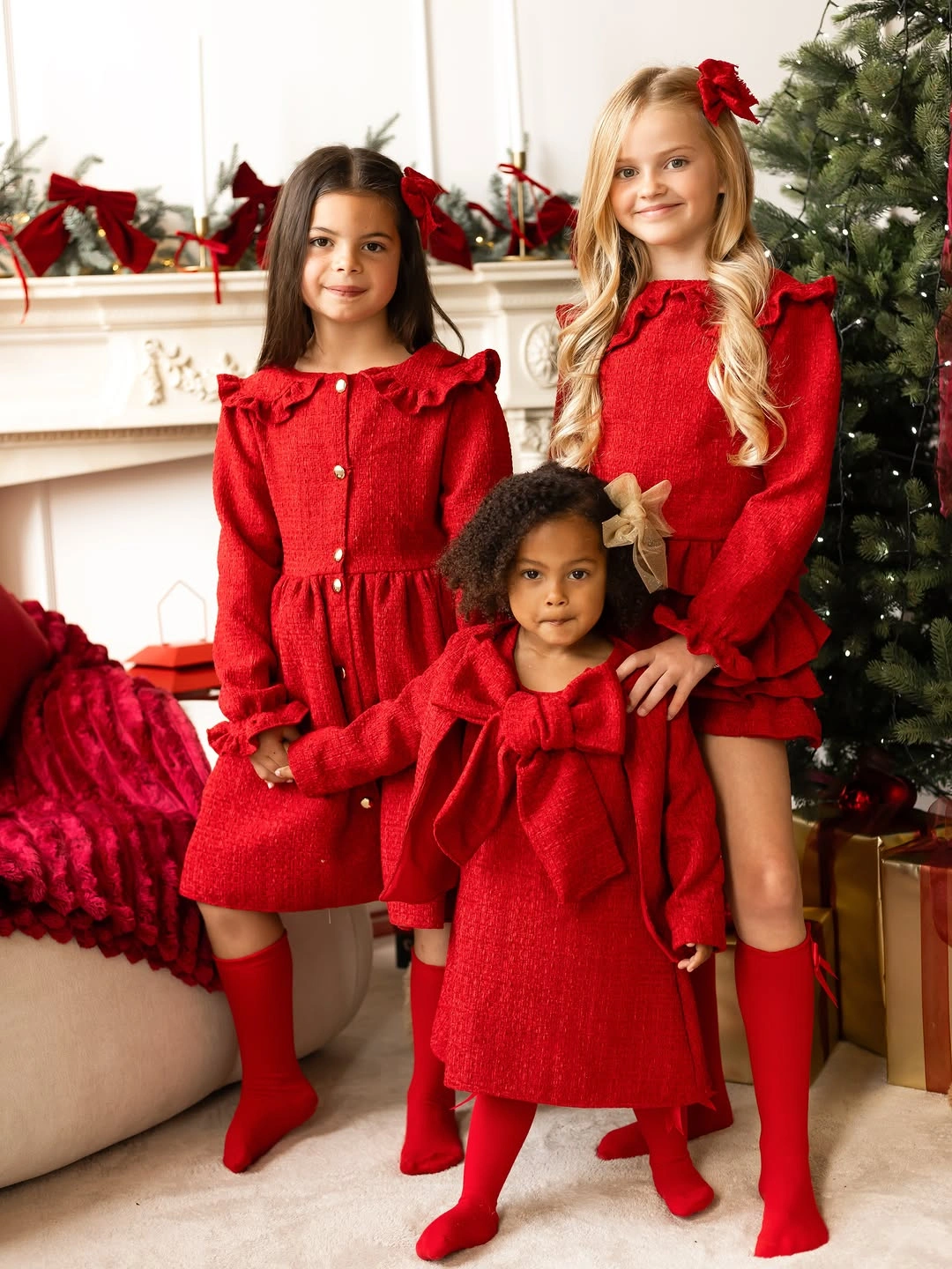 christmas outfits for kids 2026 Matching Red Dresses For A Festive Family Look
