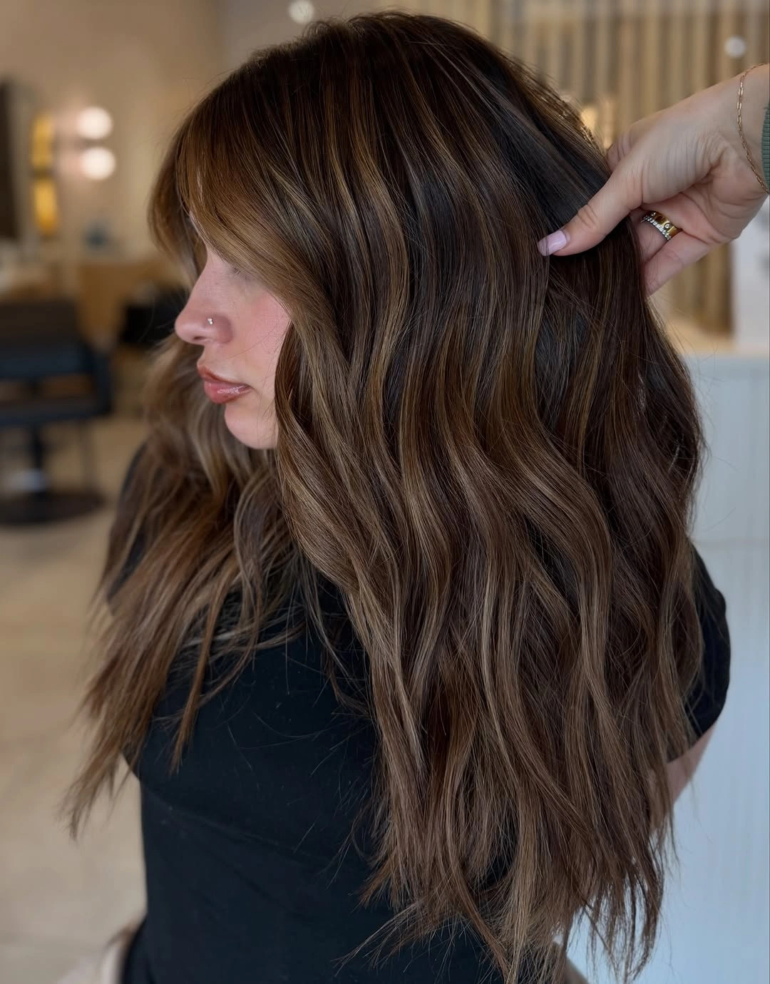 cozy winter hair color ideas for brunettes Dimensional Brunette With Caramel Highlights