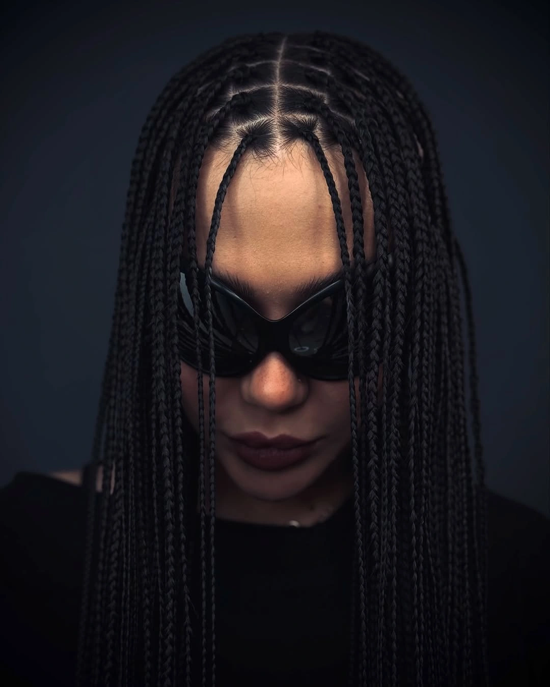 cute braid hairstyle for women Long Micro Braids With A Dramatic Middle Part