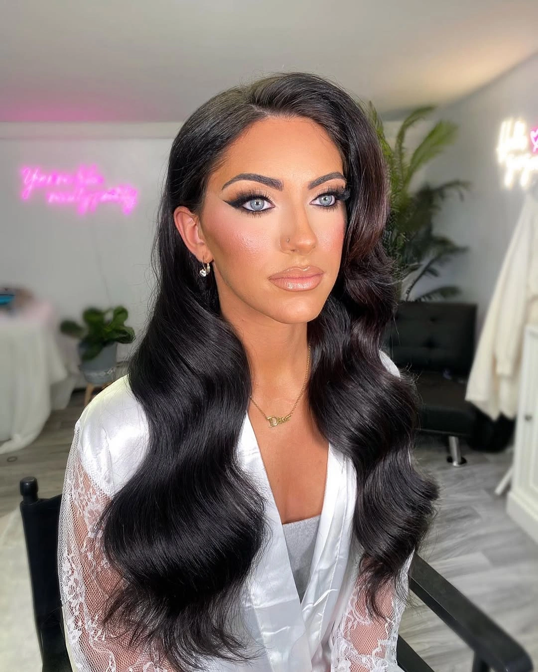 deep waves hairstyle - Glossy Side Swept Black Waves