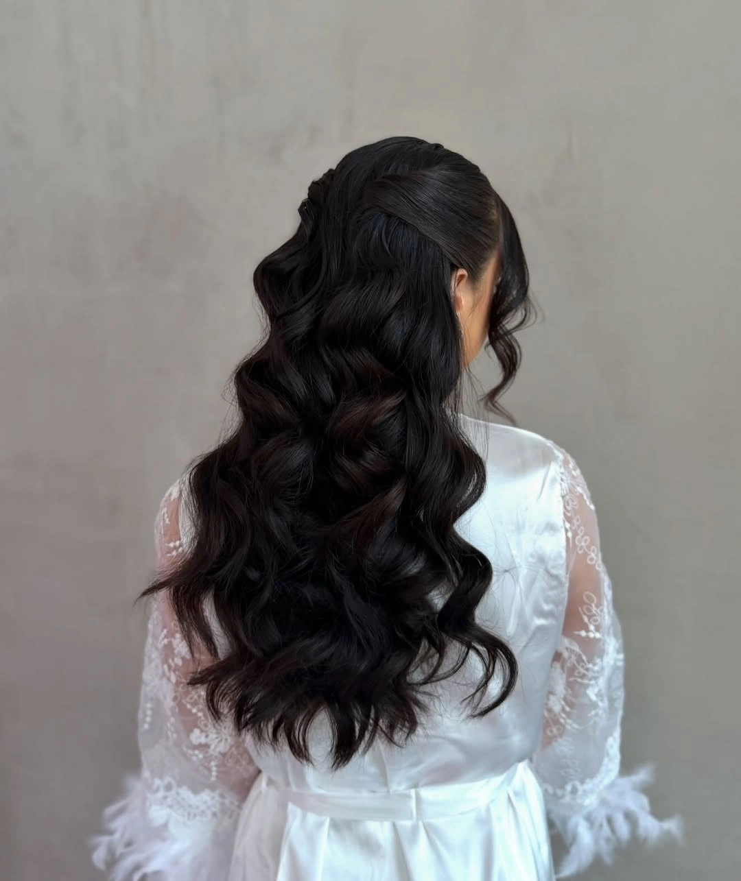 deep waves hairstyle - Romantic Half Up Black Waves