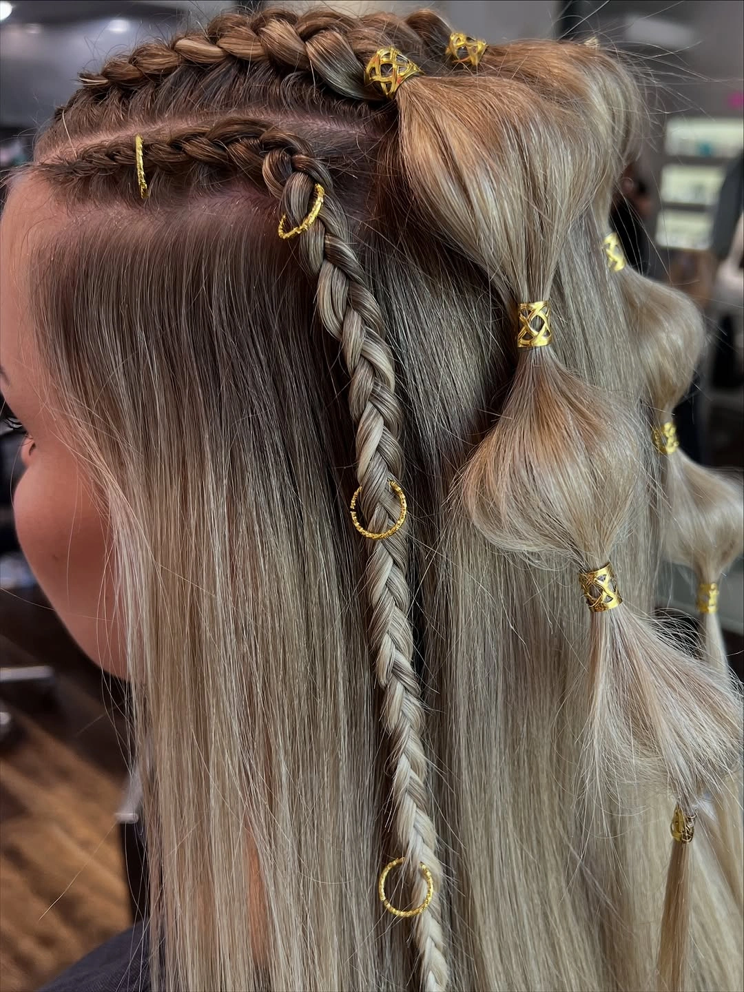 dragon braid hairstyle Blonde Dragon Braids With Golden Rings