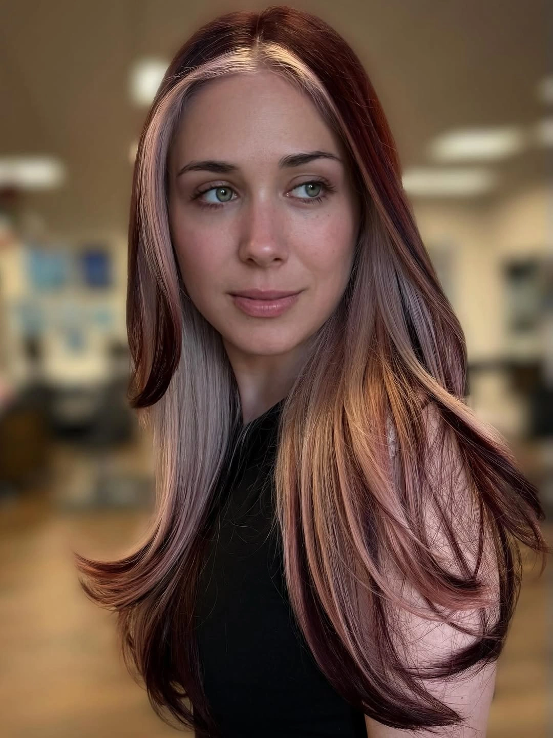 dyed hair for women Chocolate Brown Hair With Soft Rose Ribbons
