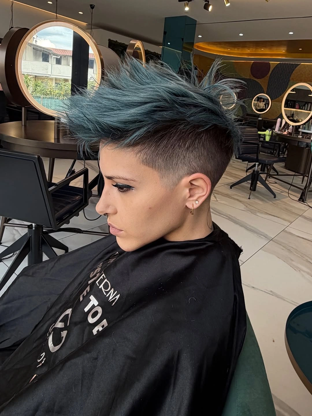 dyed hair for women Textured Blue Gray Pixie