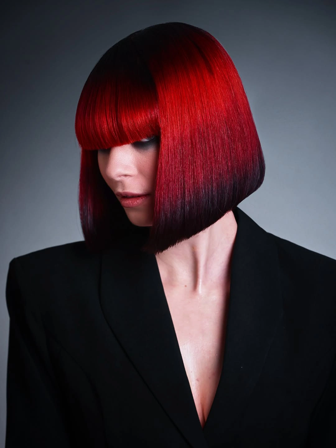 dyed hair for women Glossy Cherry Red Precision Bob