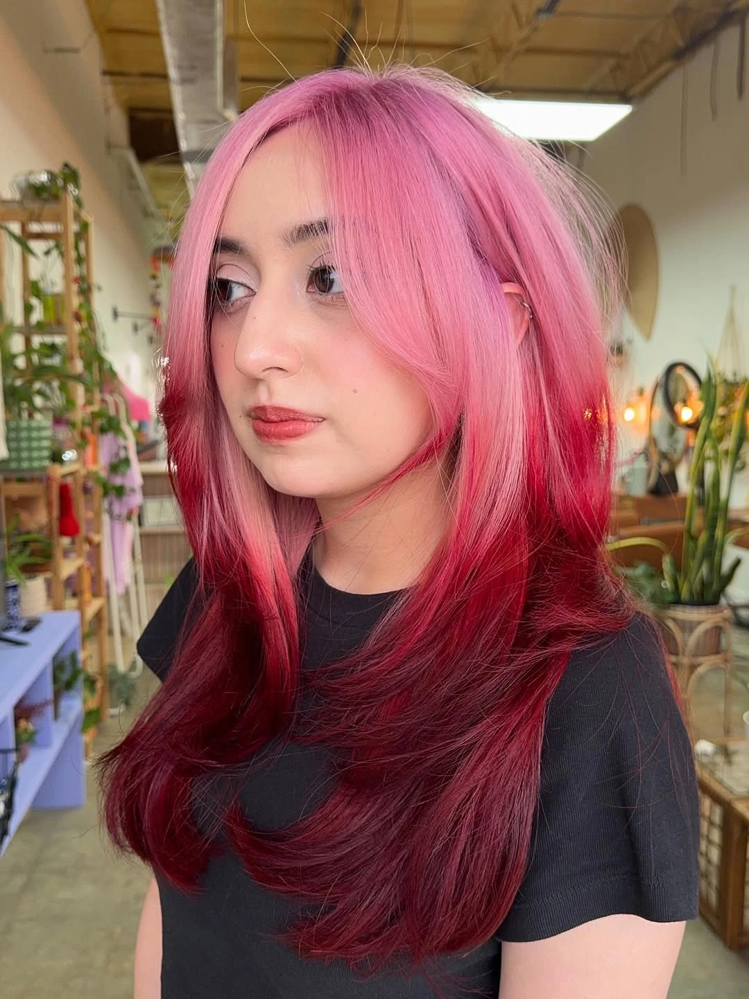 dyed hair for women Pink And Burgundy Layered Waves