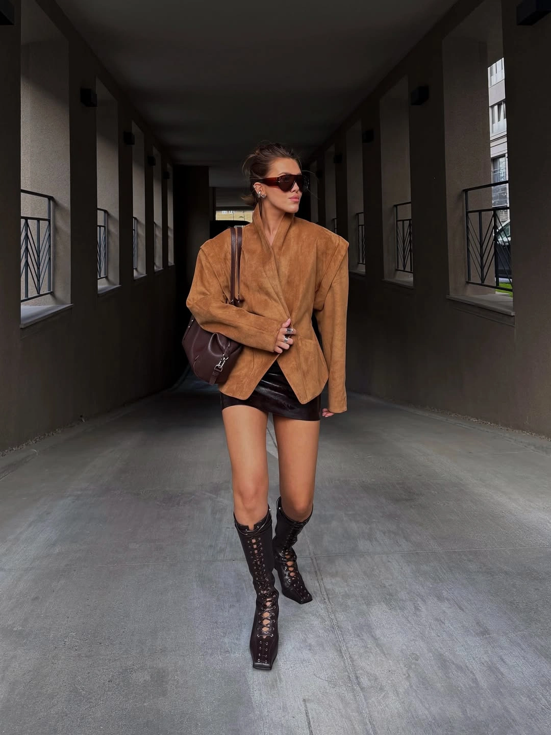 early winter outfits Camel Suede and Chocolate Leather