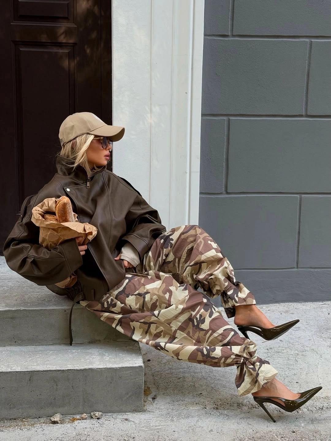 early winter outfits Chocolate Leather and Camouflage