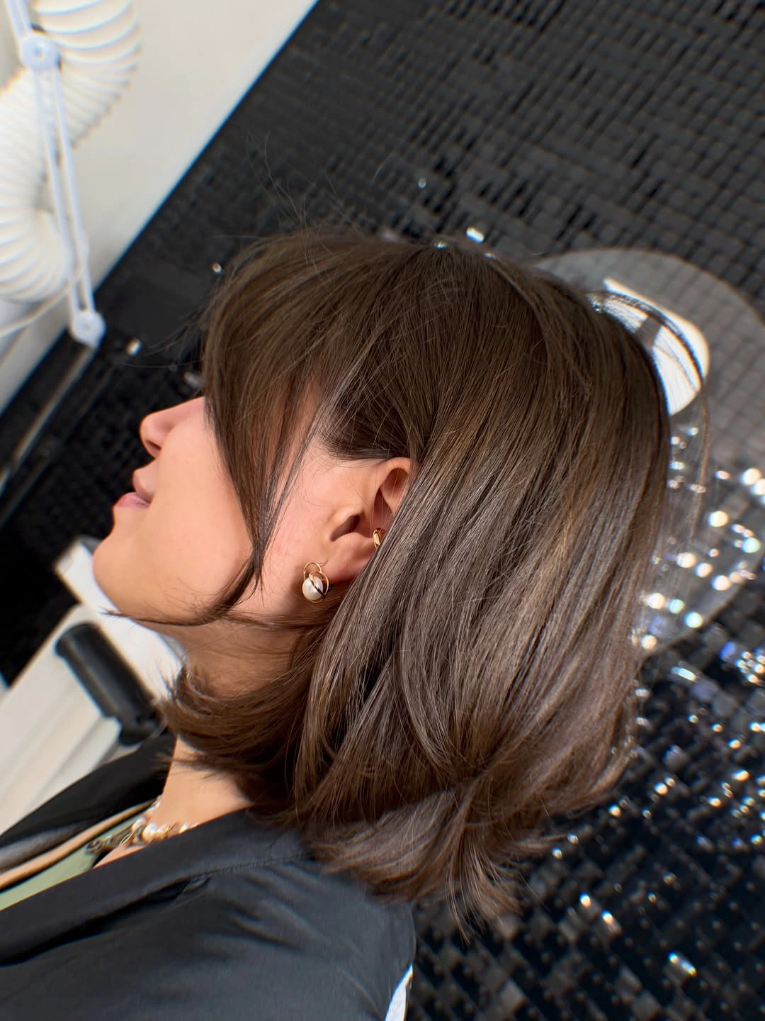layered bob haircut Glossy Brunette Bob With Long Layers