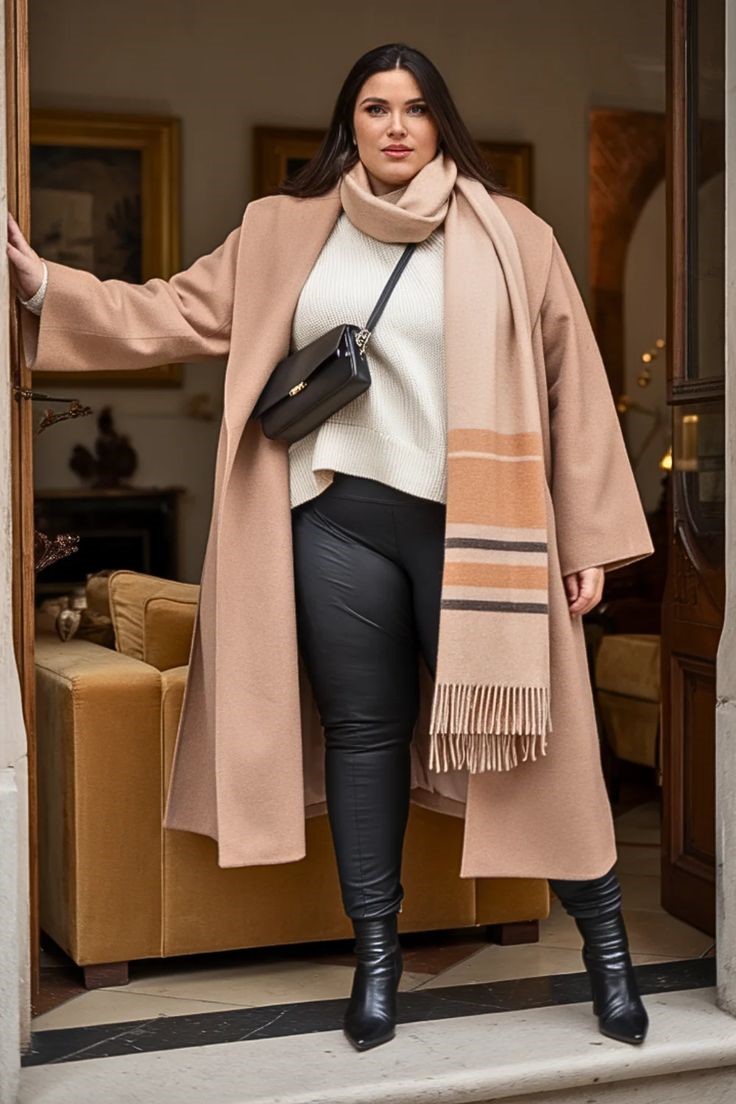 Black Leather Boots Outfit Idea — Winter Outfits for Plus Size Women