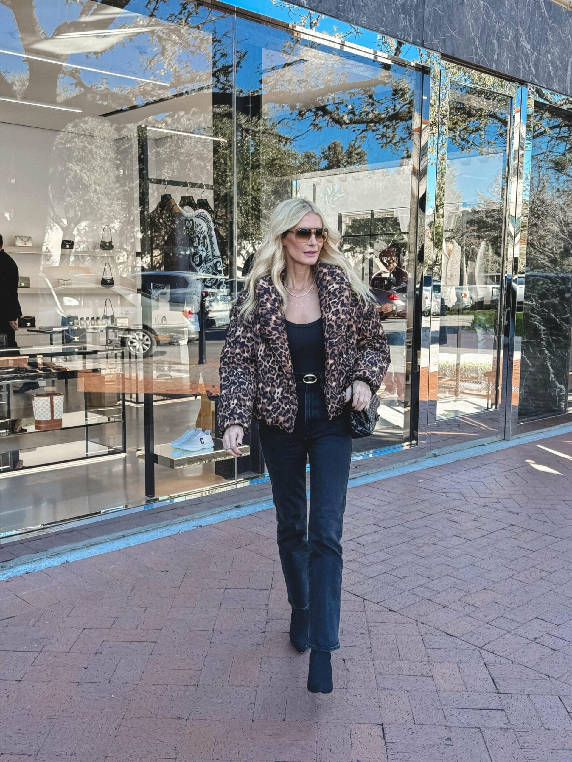 Playful Statement: Leopard Print Puffer Jacket — Winter Outfits for Women Over 40