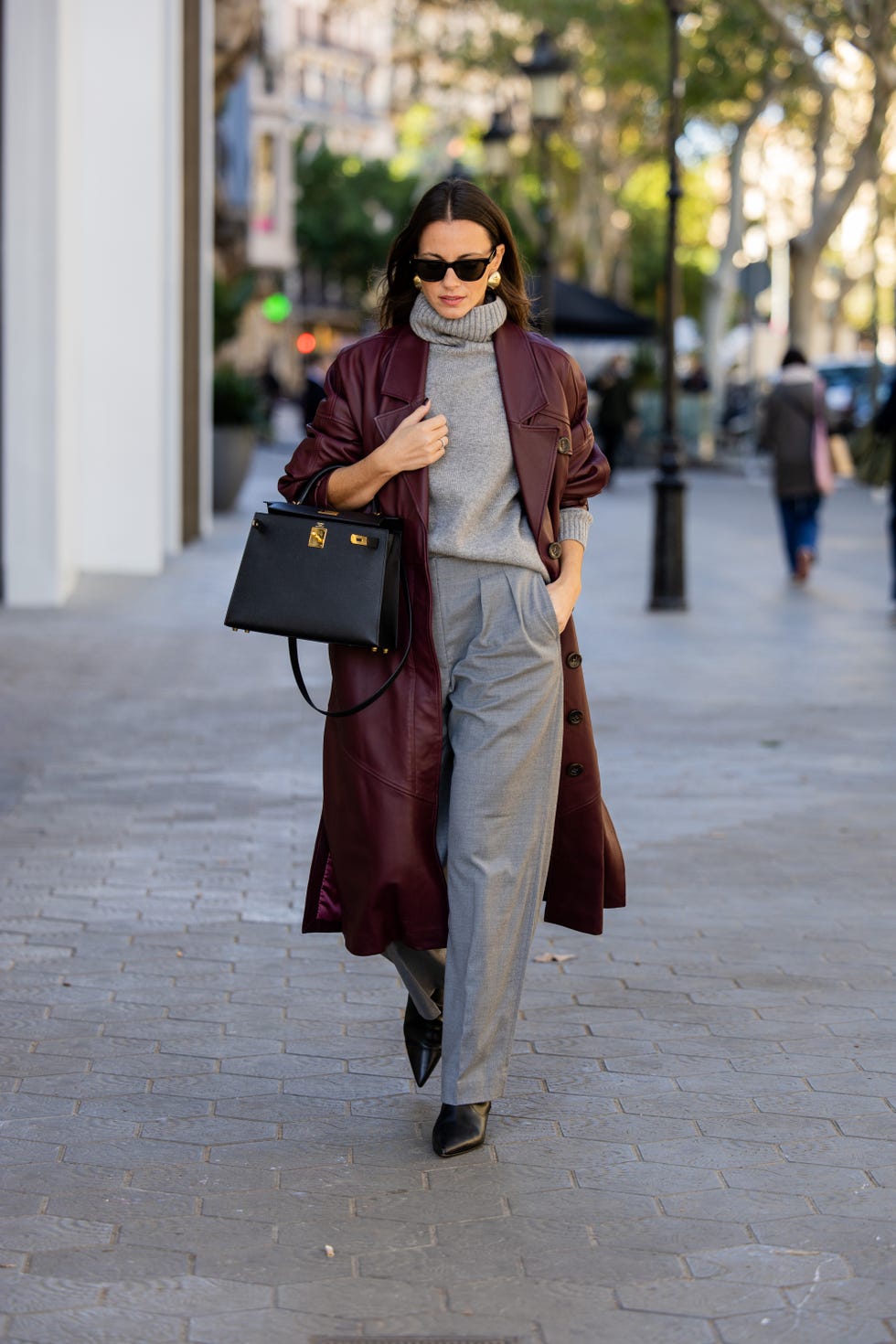 Sophisticated Grey Knit with Faux Leather Trench — Warm Winter Outfits