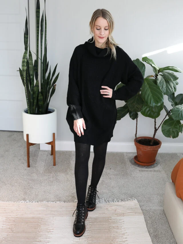 Cozy Black Turtleneck Sweater Dress for a Chic Brunch — Winter Brunch Outfits