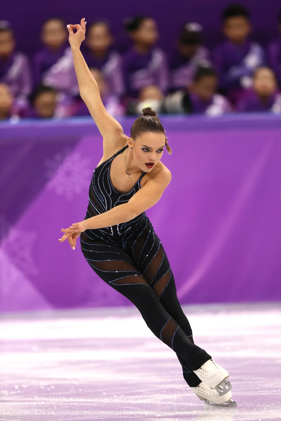 Black Unitard with Blue Embellishments and Sheer Mesh Panels — Ice Skating Outfits