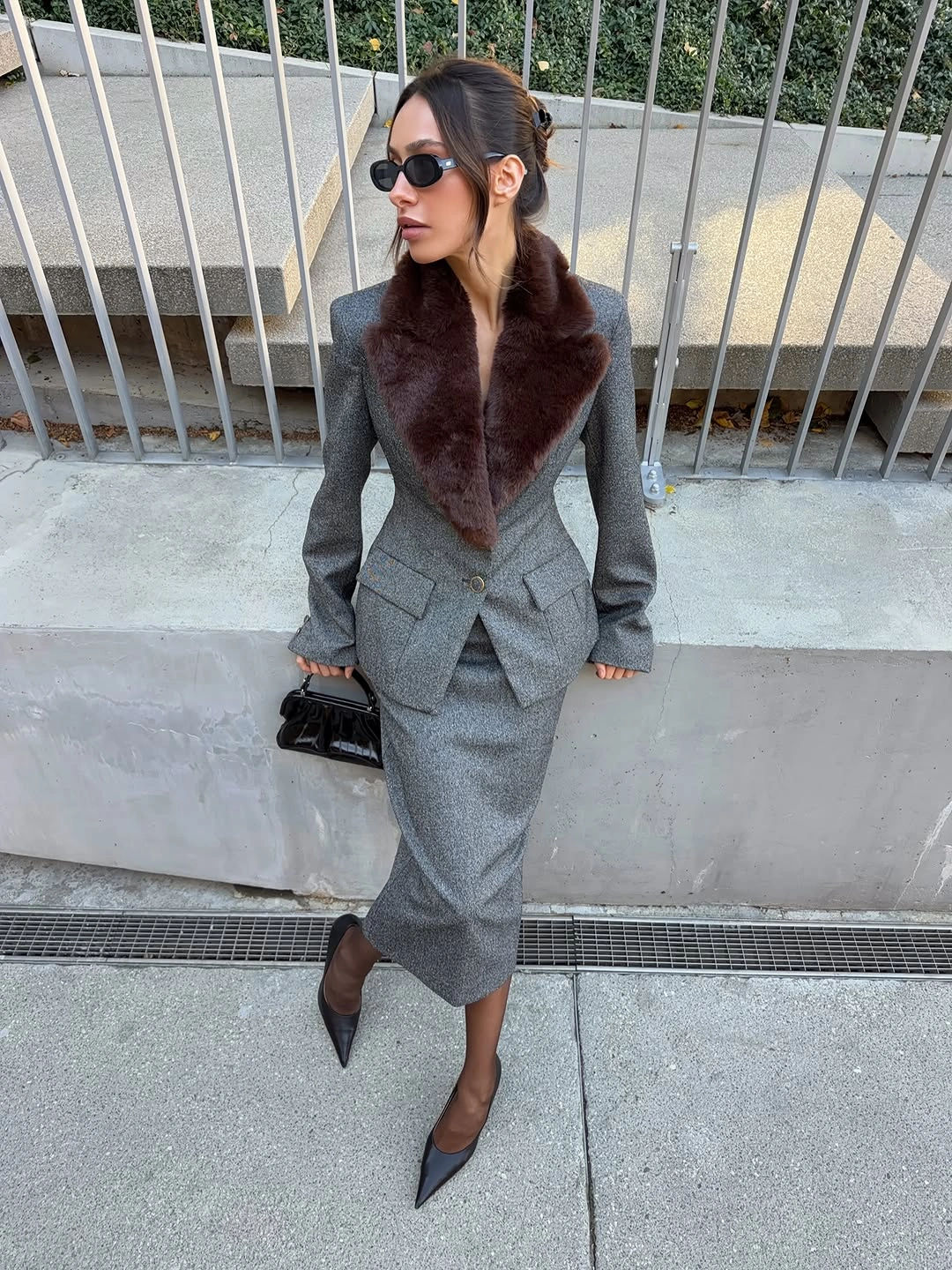november fashion trends 2026 Tailored Gray With A Rich Fur Collar