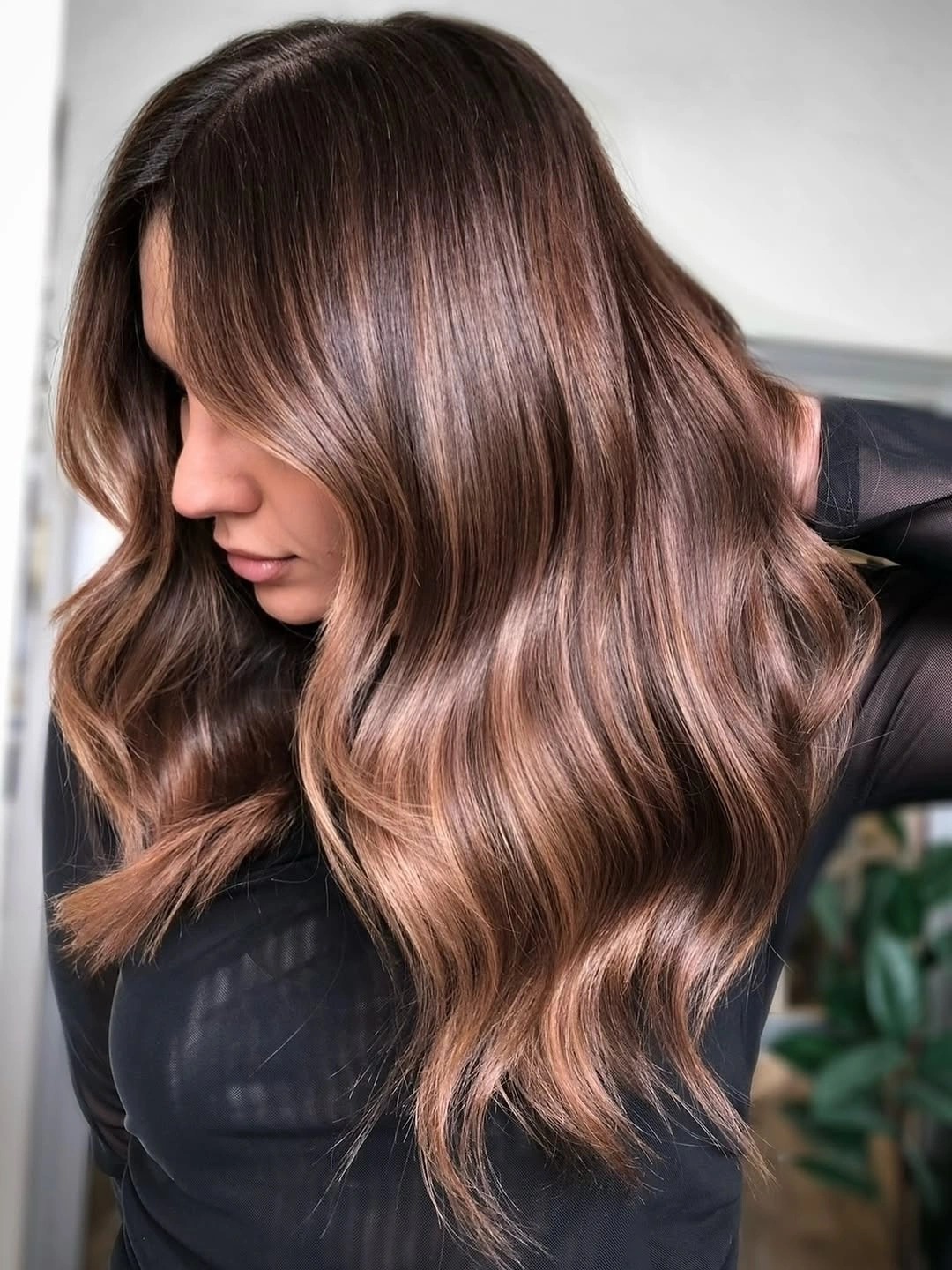 november hair colours 2026 Glossy Mocha With Soft Dimension