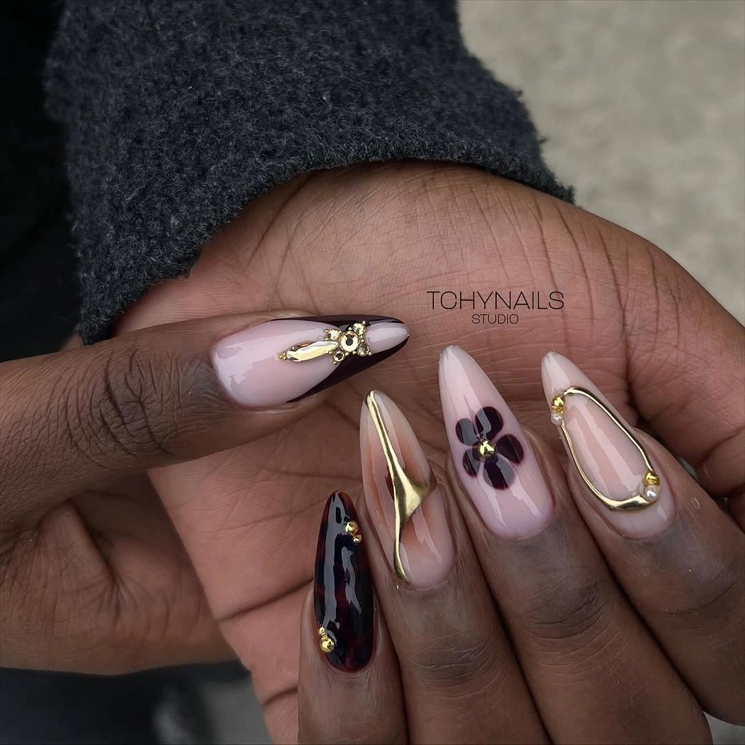 November nails colors 2026 Sheer Pink And Deep Brown Glamour