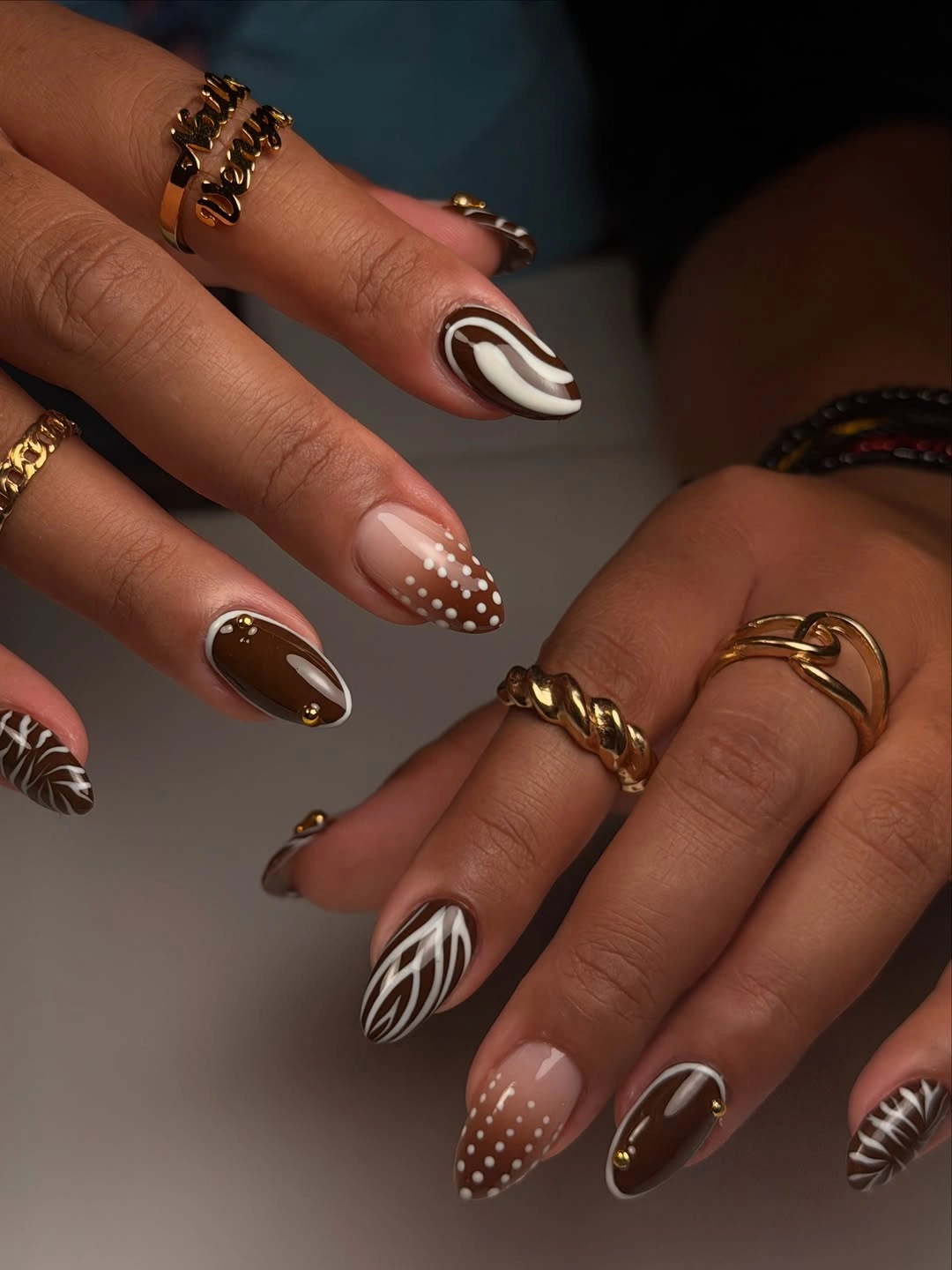 November nails colors 2026 Chocolate And Cream Swirl Nails