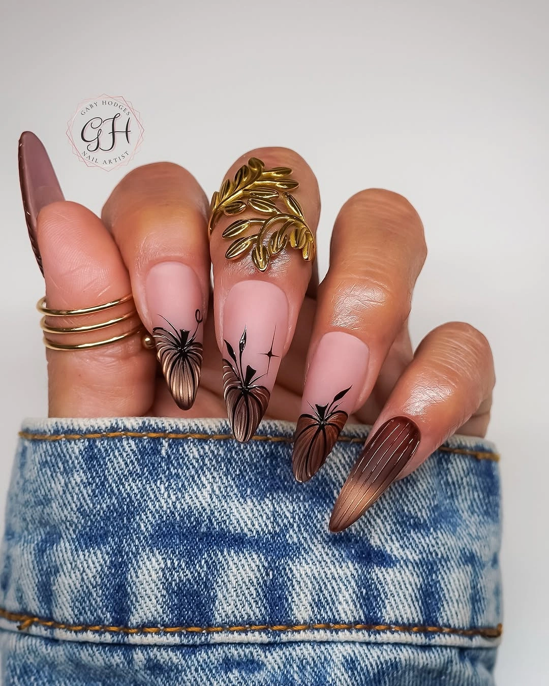 November nails colors 2026 Autumn Botanical French Almond Nails
