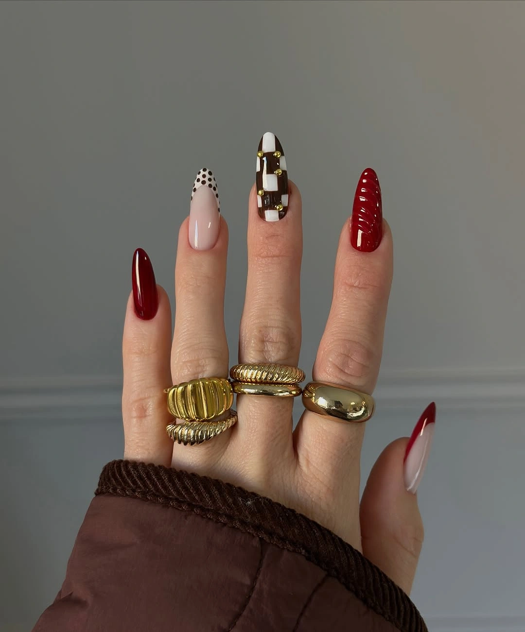 November nails colors 2026 Burgundy And Chocolate Statement Almonds
