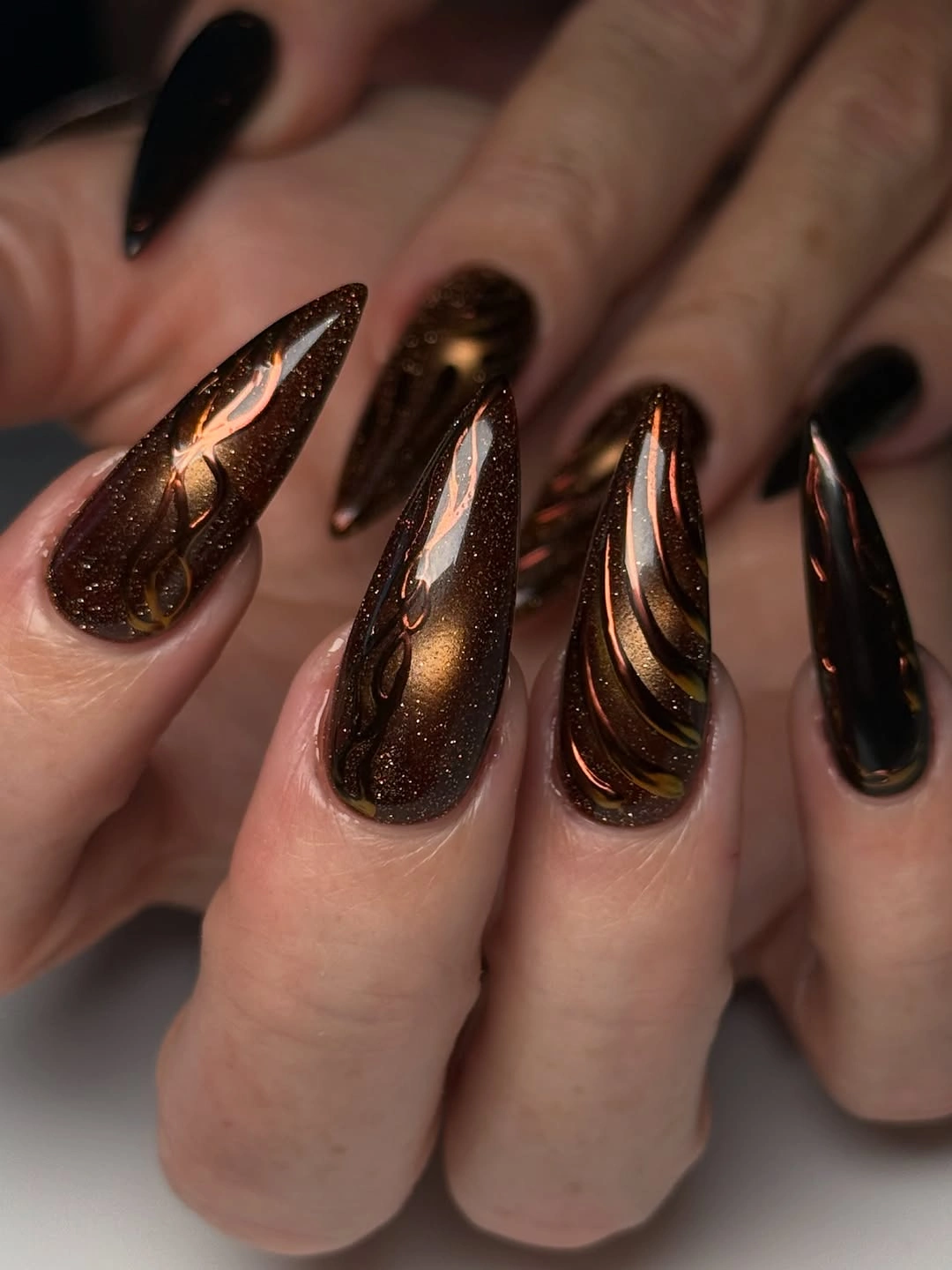 November nails ideas 2026 Chocolate Chrome Almond Nails