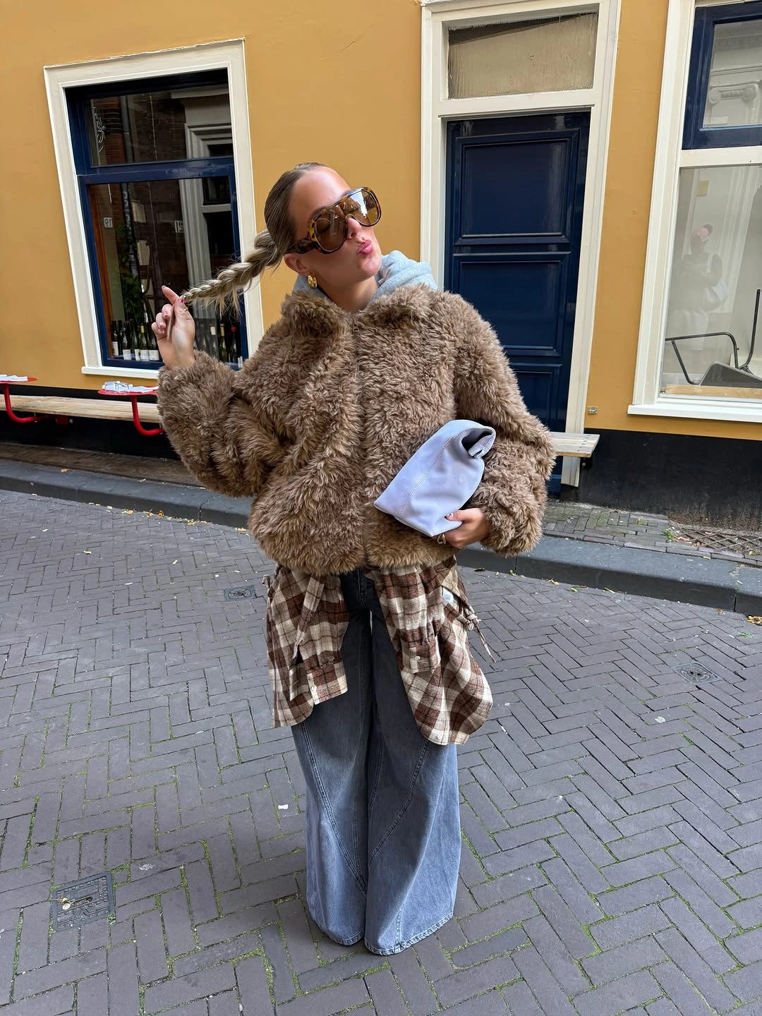 november outfits ideas 2026 Faux Fur And Wide Leg Denim