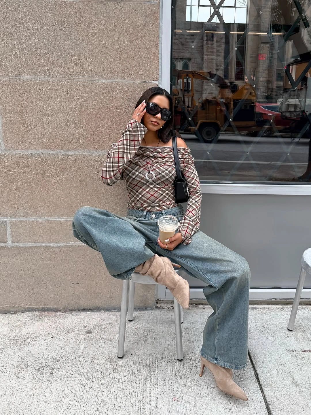 november outfits ideas 2026 Plaid Top And Soft Denim