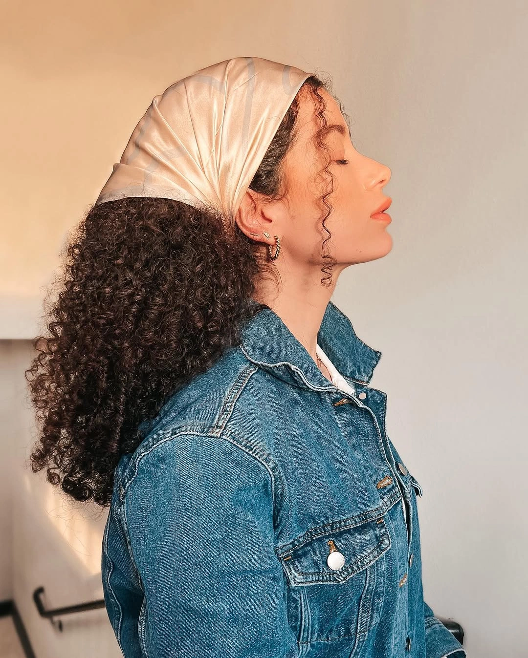 scarf hairstyle for women Soft Satin Scarf With Natural Curls