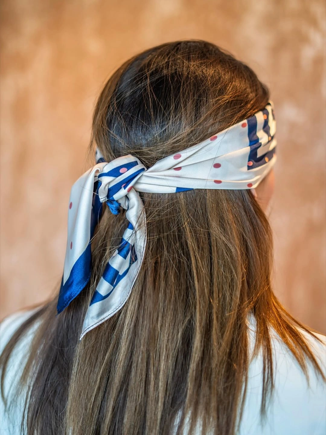 scarf hairstyle for women Silk Headband Over Straight Long Hair