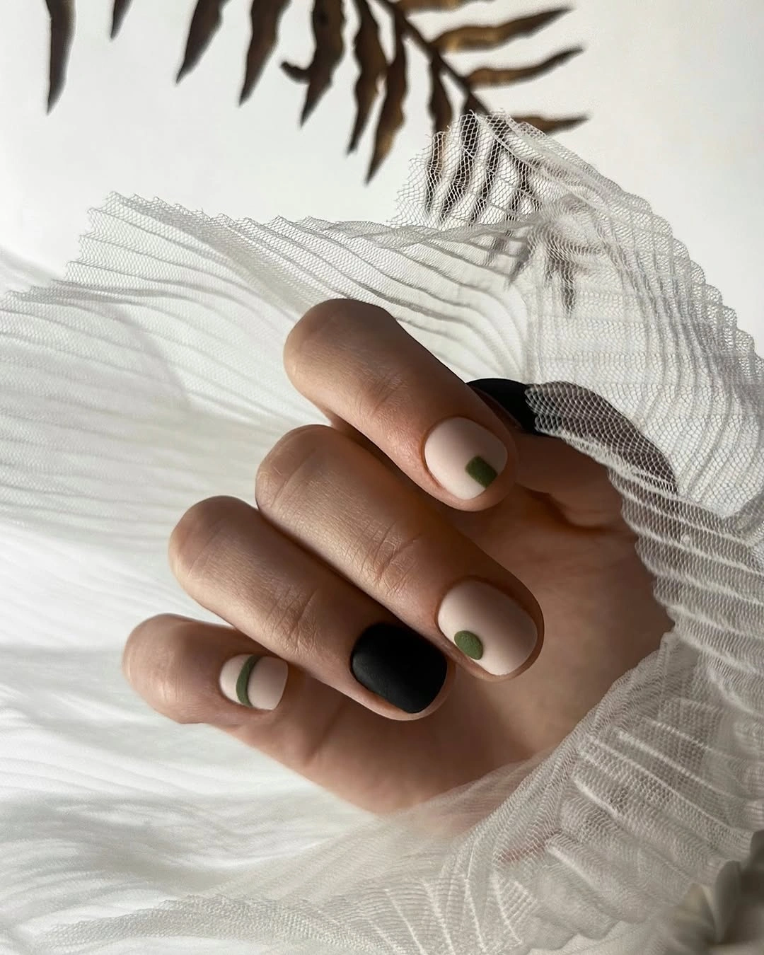 Short nails 2027 Minimal Olive And Black Short Nails
