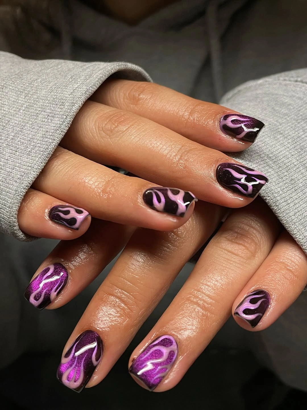 Short nails 2027 Purple Flame Short Nails