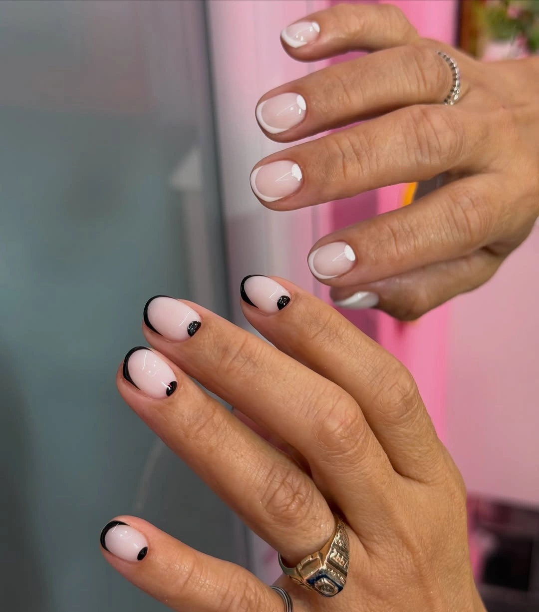 Short nails 2027 Black And White Minimalist French Tips
