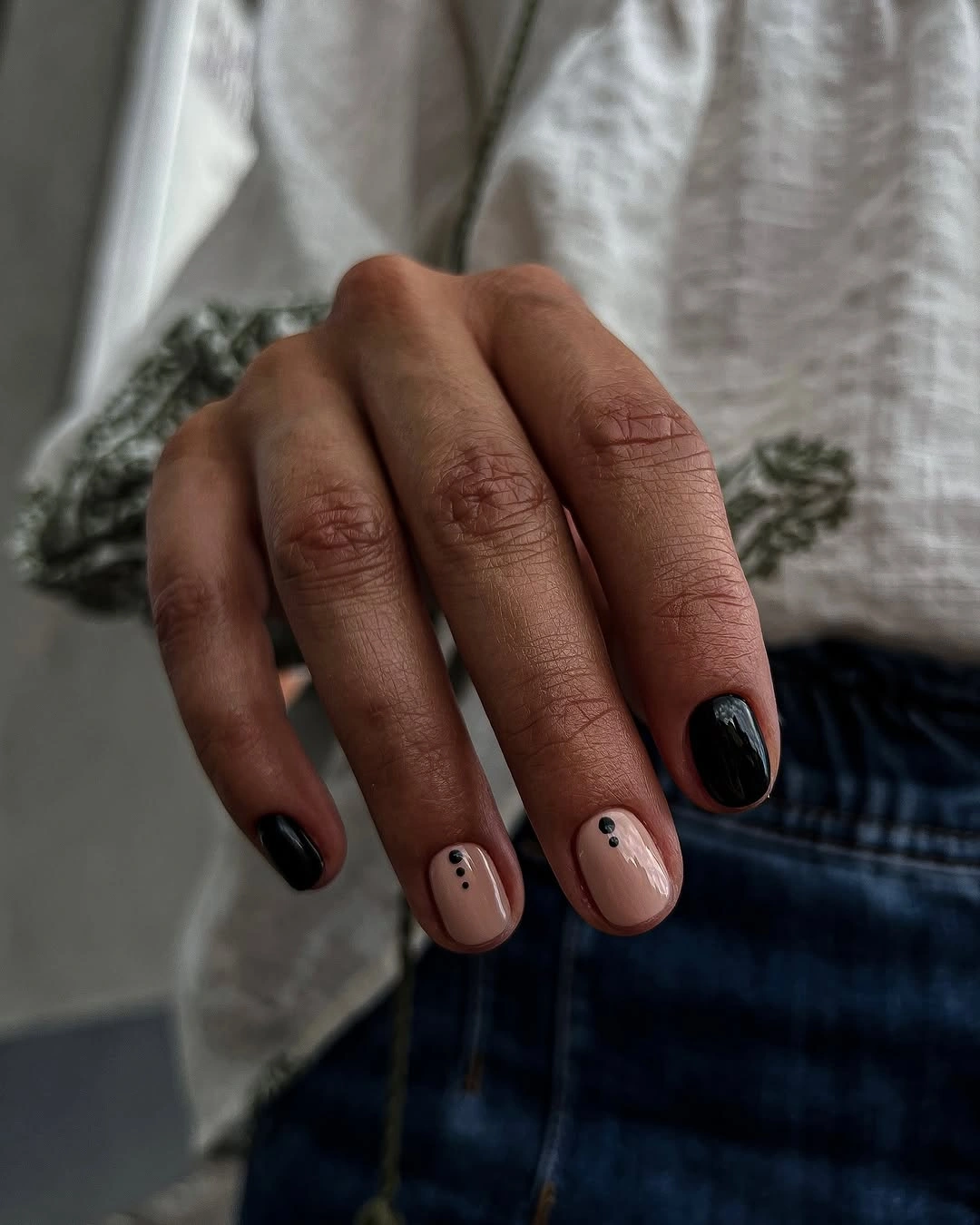 Short nails 2027 Minimal Black And Nude Short Nails