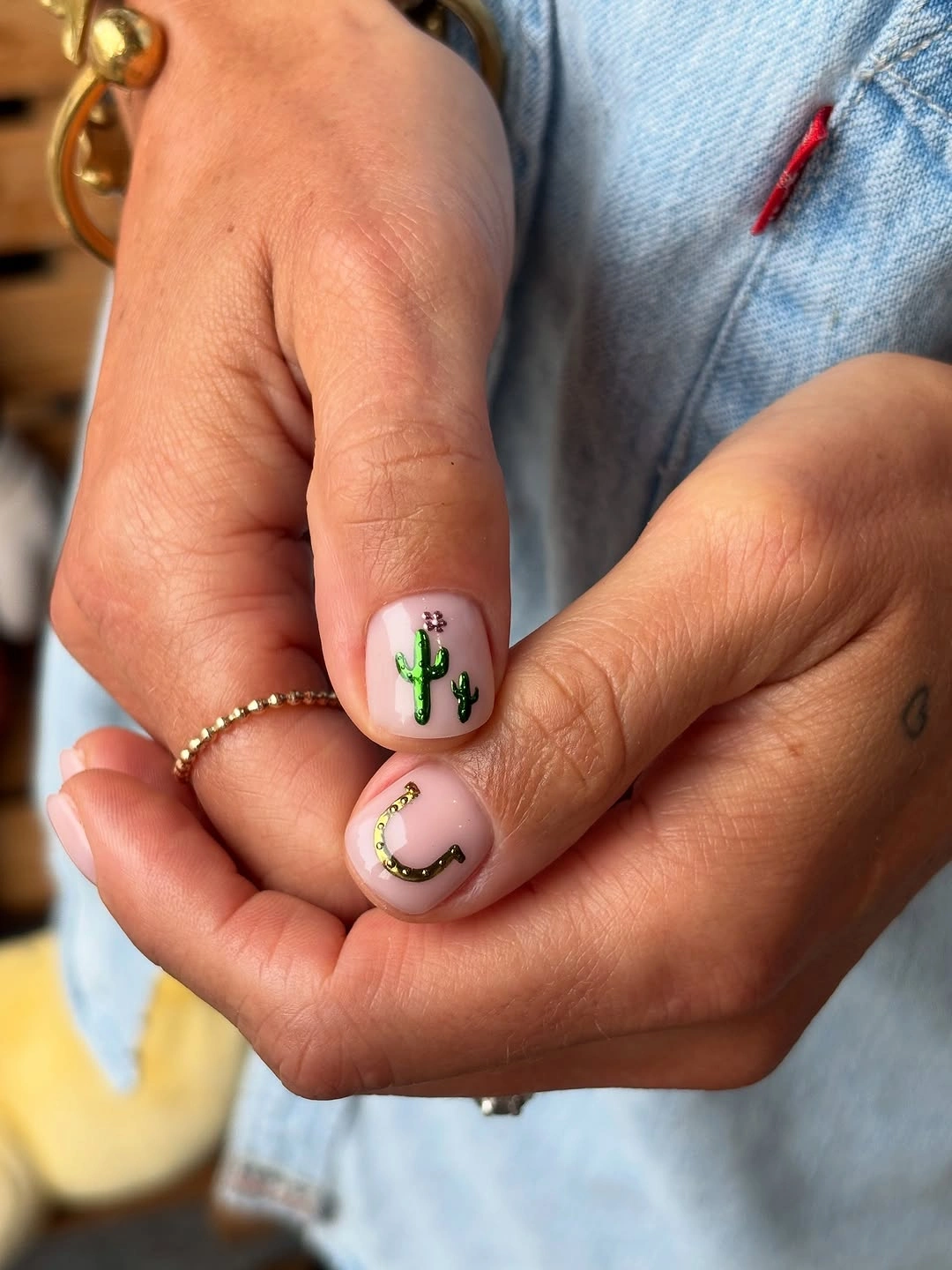Short nails 2027 Mini Cactus And Gold Detail Nails