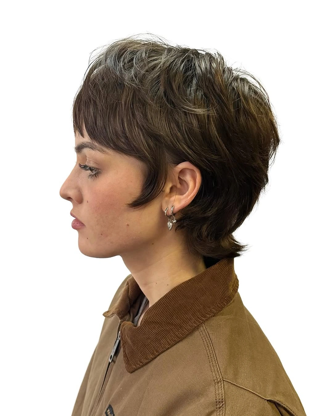 short pixie cuts for women Chocolate Brown Pixie With Retro Sideburns