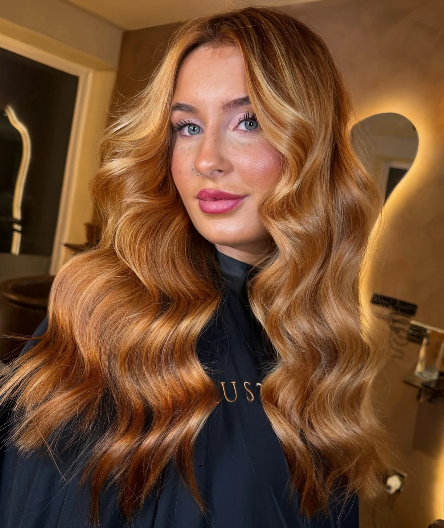 strawberry blond hair color Warm Strawberry Waves With Golden Dimension