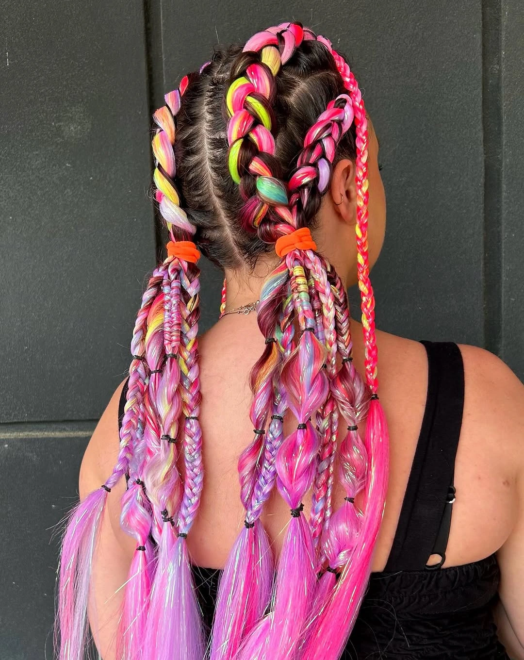 stylish colorful braids Rainbow Braids With Playful Chunky Details
