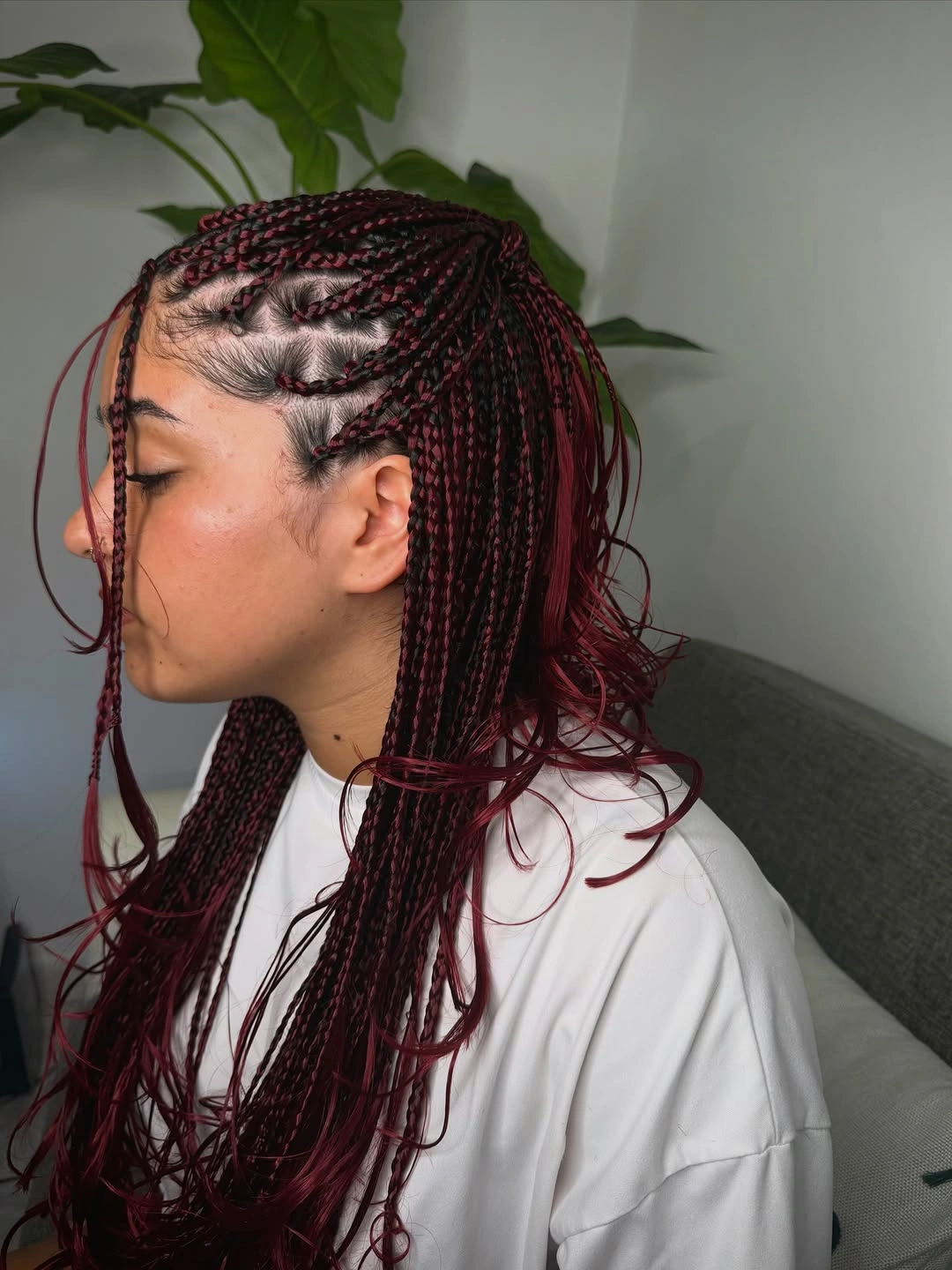 stylish colorful braids Deep Burgundy Braids With Loose Waves