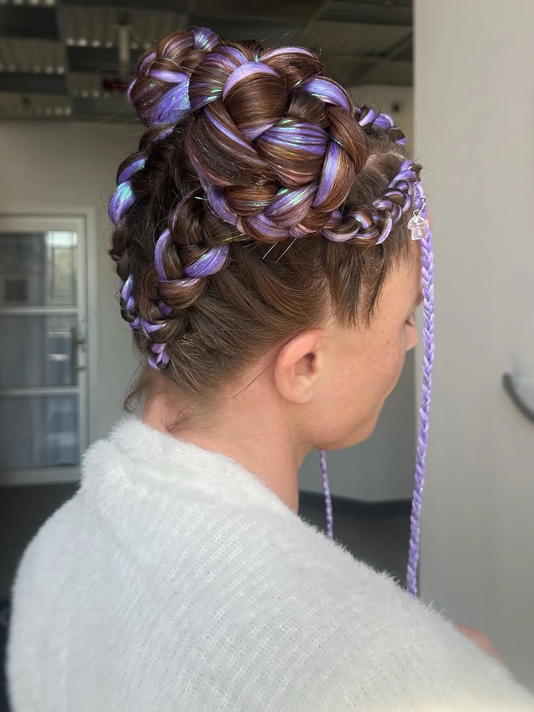 stylish colorful braids Lavender Wrapped Braided Updo