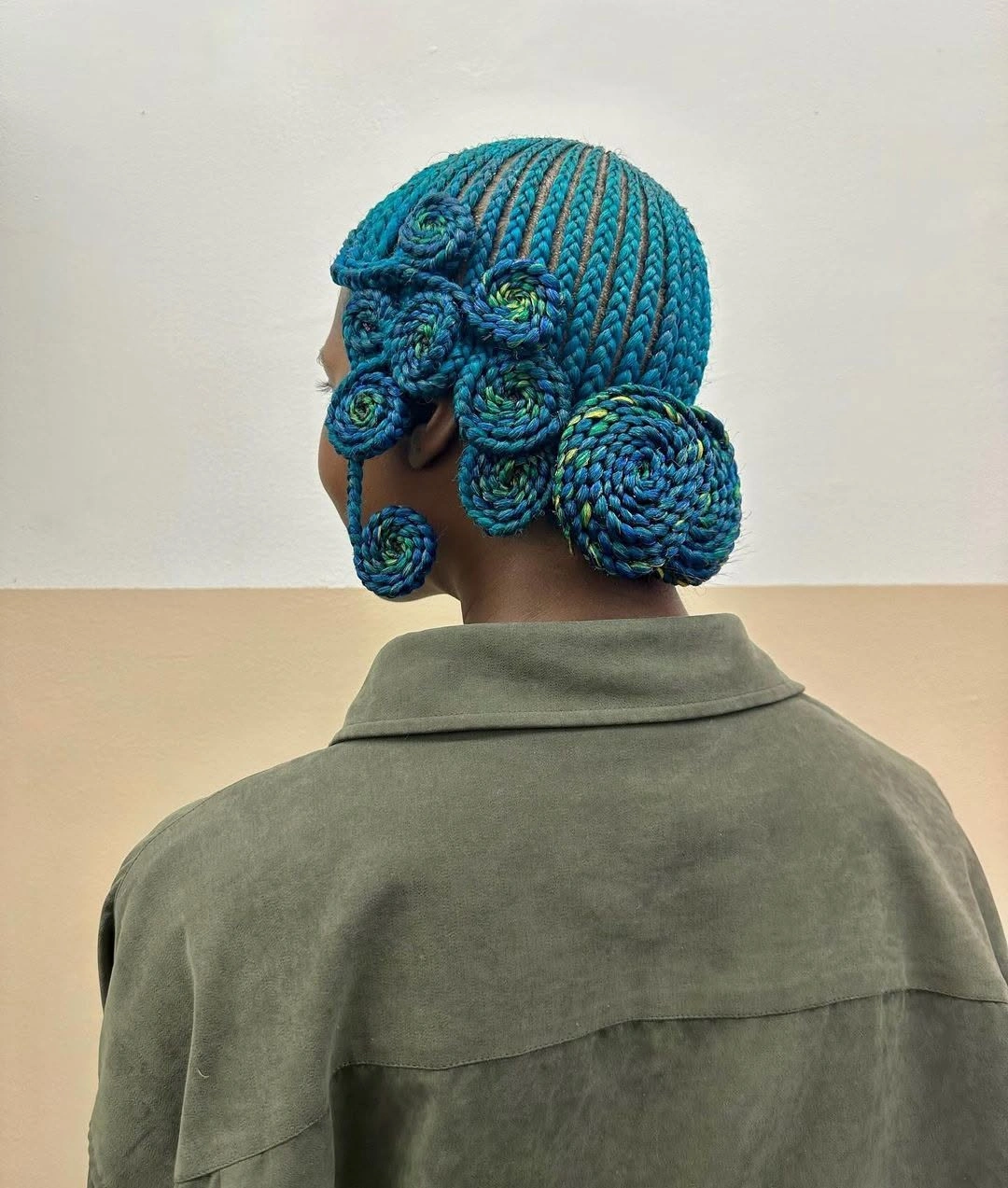 stylish colorful braids Blue Braided Roses With Sculptural Detail