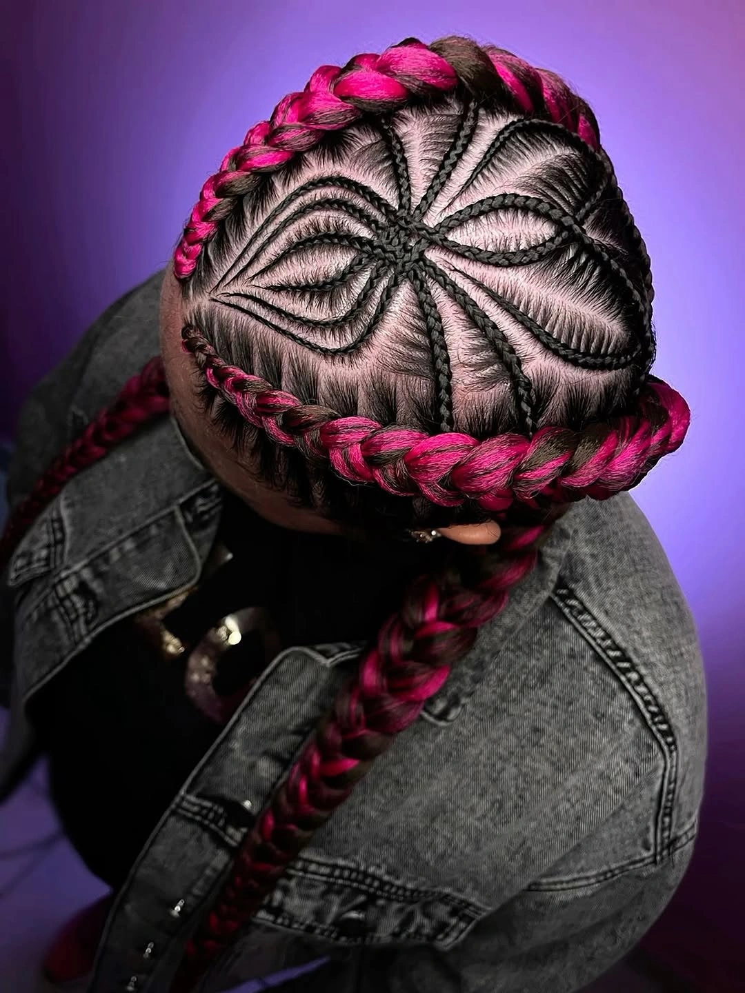 stylish colorful braids Magenta Butterfly Cornrows
