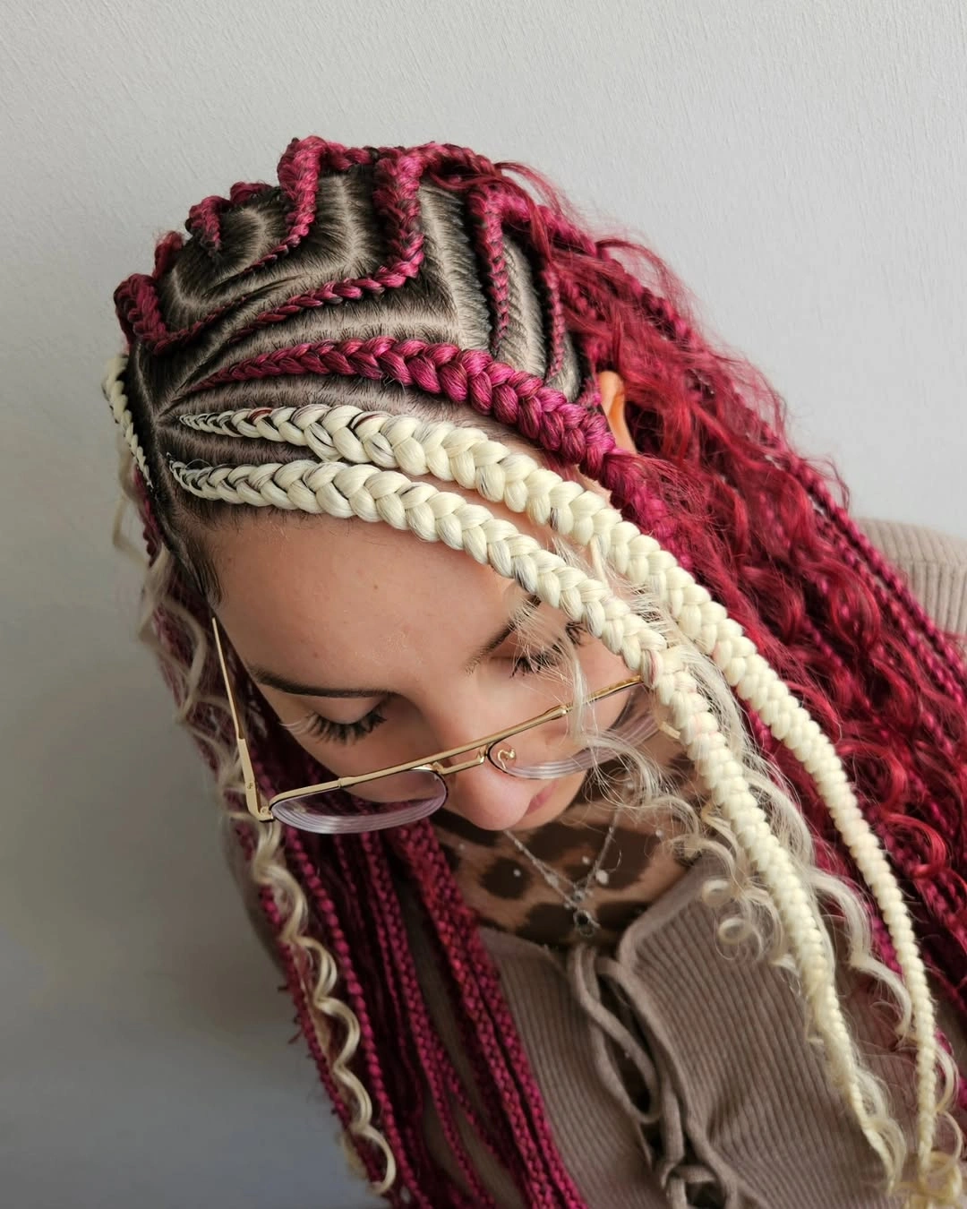 stylish colorful braids Graphic Magenta And Cream Braids