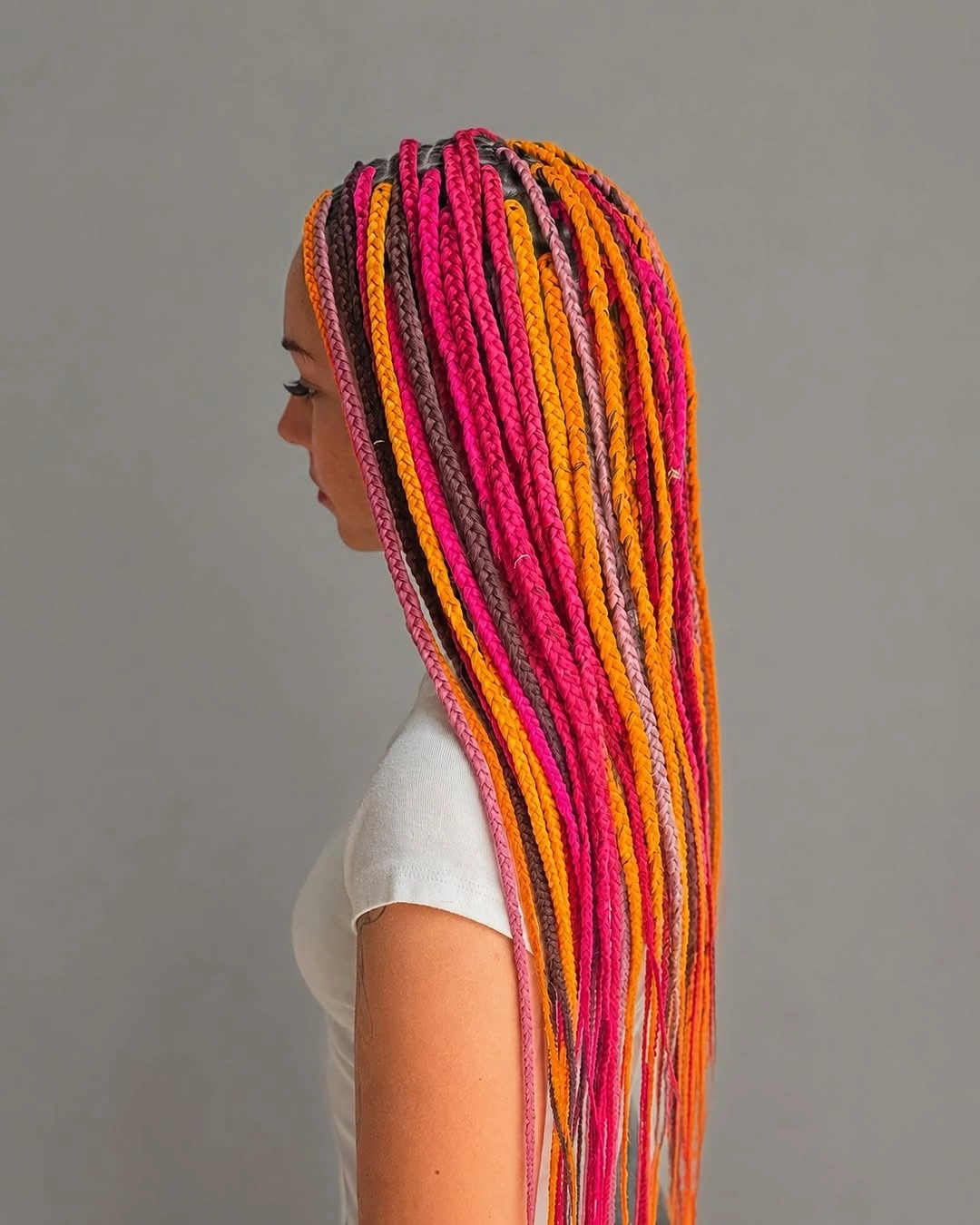 stylish colorful braids Ginger Pink And Orange Long Braids