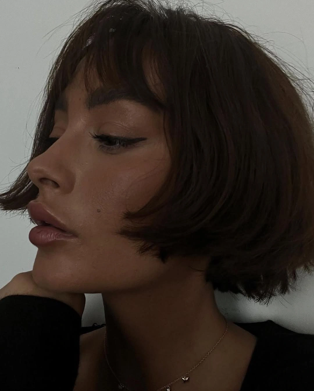stylish french bob Soft Dark French Bob With Curtain Bangs