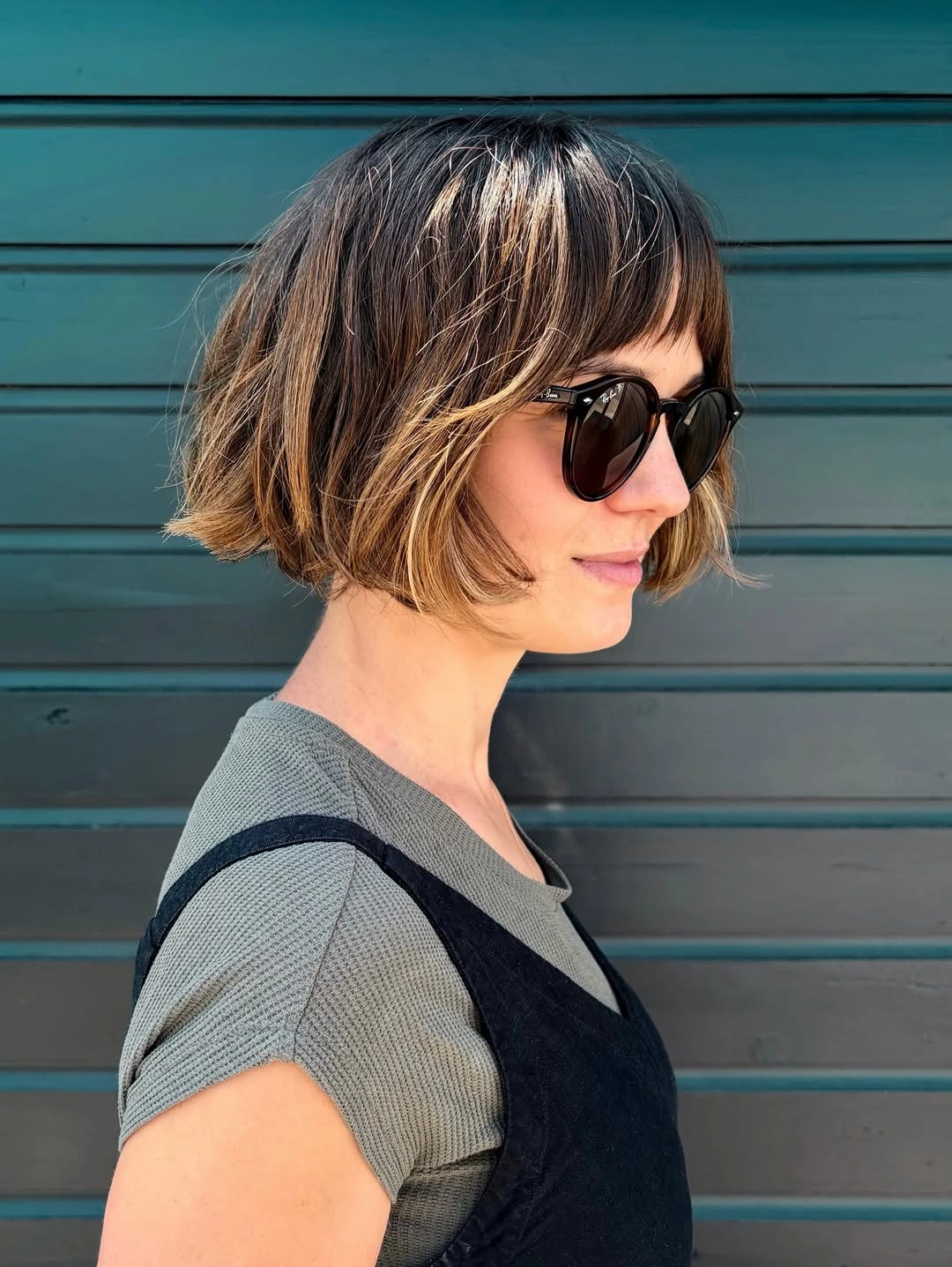 stylish french bob Textured Brunette French Bob With Wispy Bangs