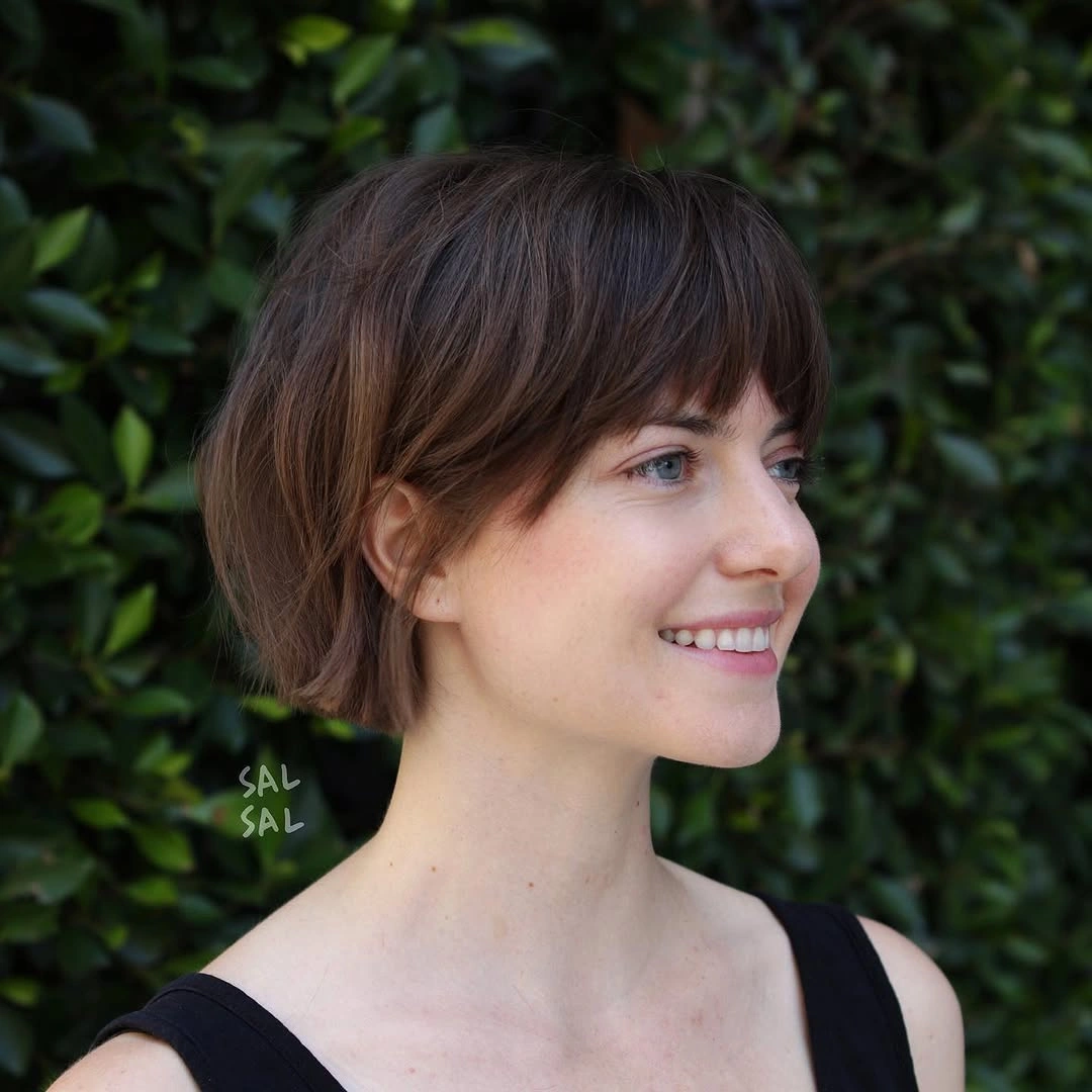 stylish french bob Classic Brown French Bob With Soft Fringe
