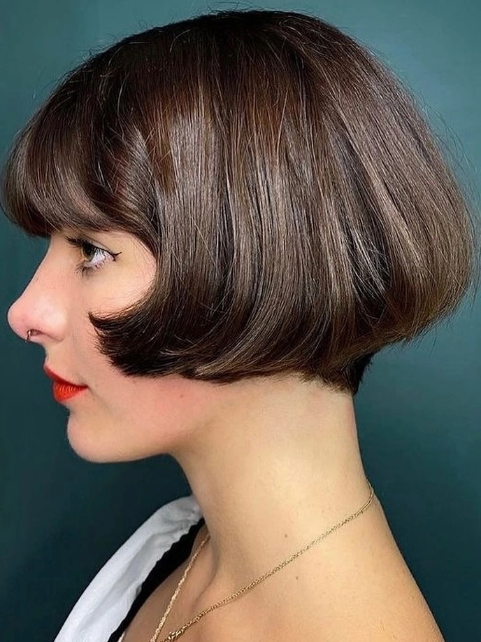 stylish french bob Classic Rounded French Bob With Polished Fringe