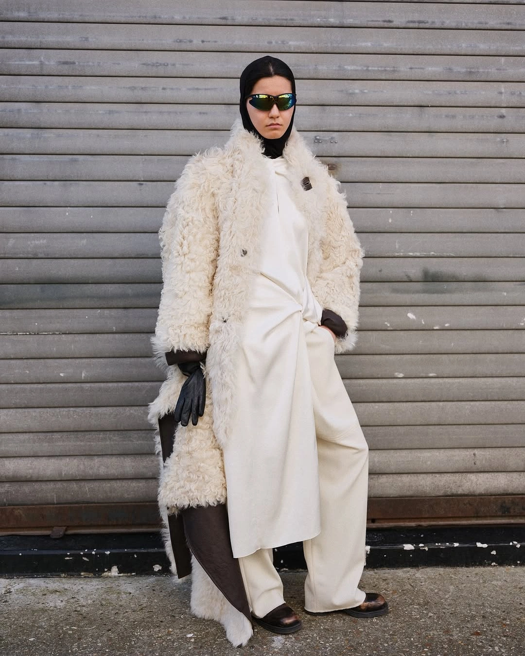 trendy coats 2027 - Ivory shearling coat with sculptural layers