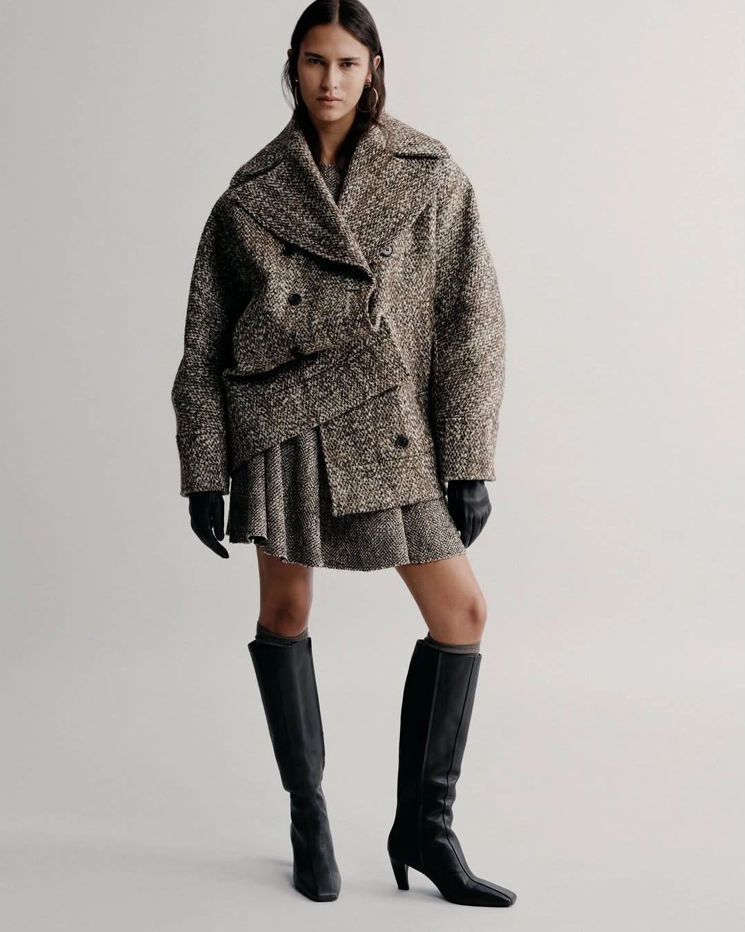 trendy coats 2027 Textured Tweed Coat And Mini Skirt